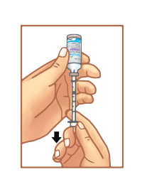 Vial is Upside Down with Inserted Syringe, Pulling the Plunger to Correct Dose