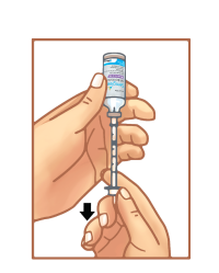 Vial is Upside Down with Inserted Syringe, Pulling the Plunger to Correct Dose Vial is Upside Down with Inserted Syringe, Pulling the Plunger to Correct Dose